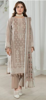 AYRA Chamki Lawn 3PC Suit Vol 2K25 – Eid 2025 festive wear with chamki shirt, dupatta, and airjet trouser – Shahbaz Fabrics.