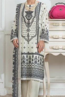 AYRA Chamki Lawn 3PC Suit Vol 2K25 – Eid 2025 festive wear with chamki shirt, dupatta, and airjet trouser – Shahbaz Fabrics.