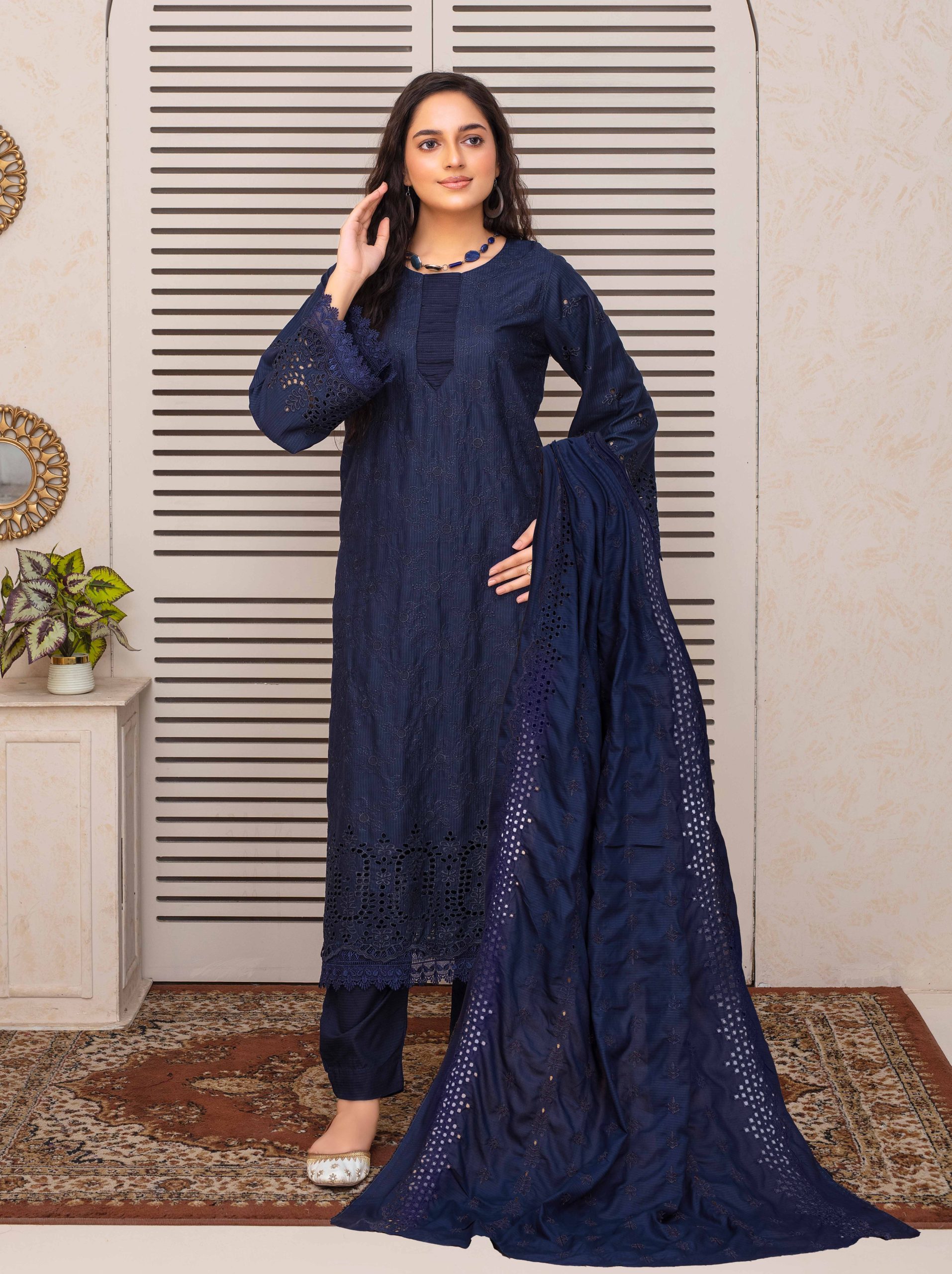 Nikhar by Fiza Noor embroidered Bana Dora Linen 3PC suit with velvet shawl and dyed trouser – wholesale winter collection