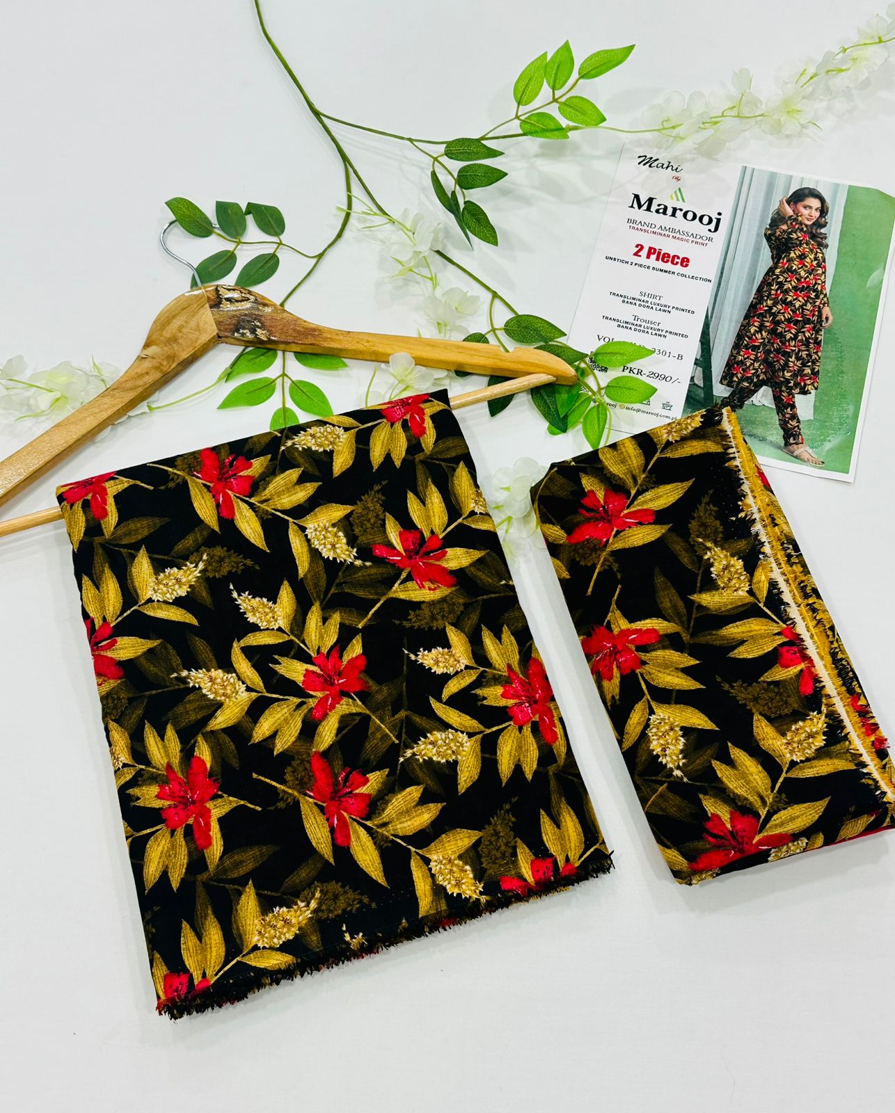 MAROOJ Bana Dora Lawn 2PC Wholesale Suits – Now at Shahbaz Fabric Store 12