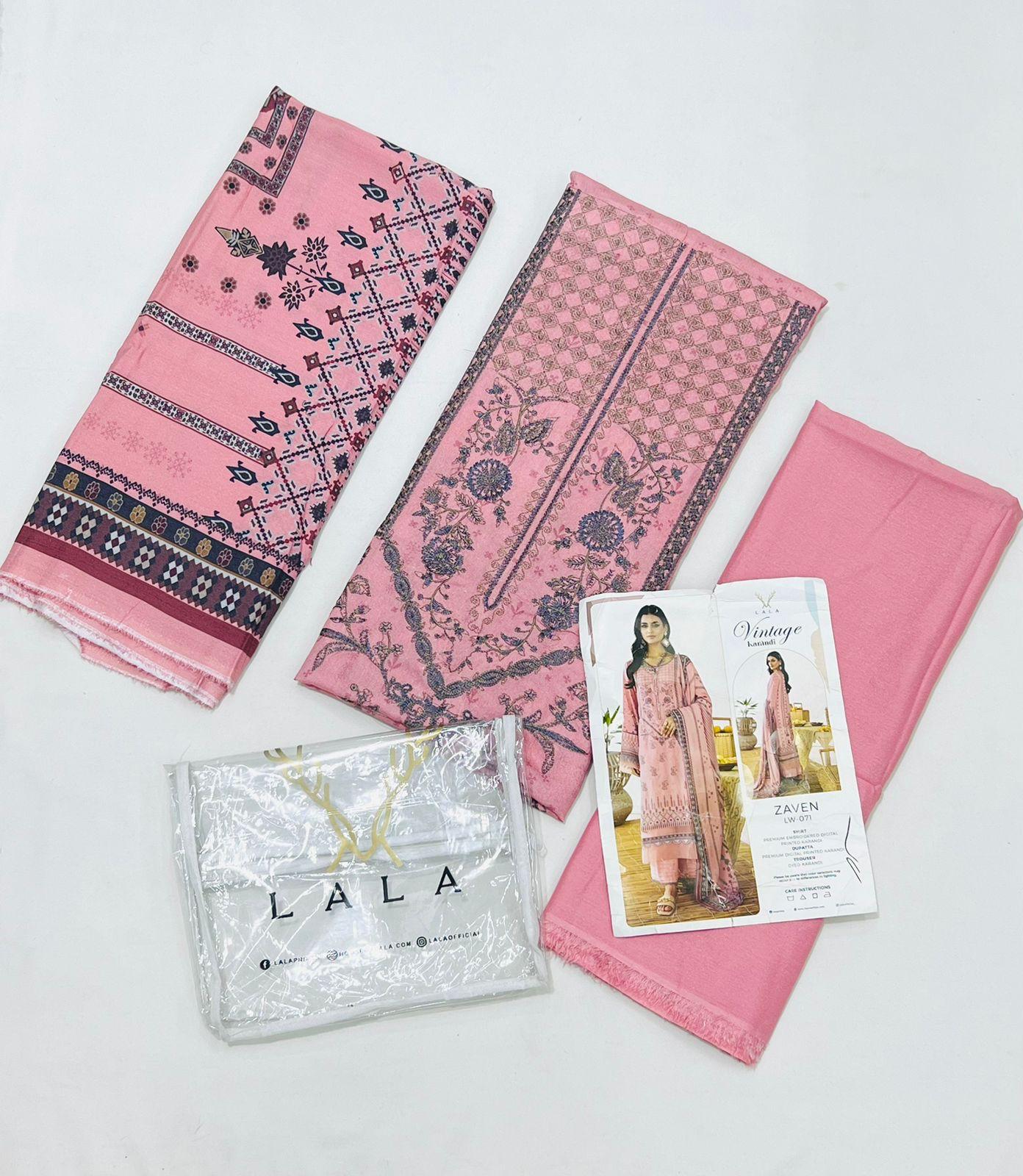 LALA by Vintage Karandi 3PC embroidered winter suit with pashmina shawl and plain trouser available at Shahbaz Fabric Store - wholesale Pakistani suits