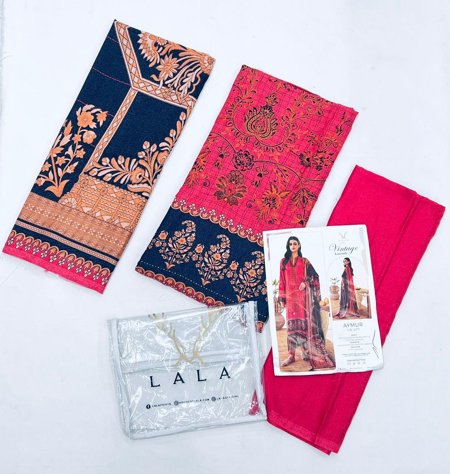 LALA by Vintage Karandi 3PC embroidered winter suit with pashmina shawl and plain trouser available at Shahbaz Fabric Store - wholesale Pakistani suits