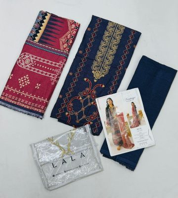 LALA by Vintage Karandi 3PC embroidered winter suit with pashmina shawl and plain trouser available at Shahbaz Fabric Store - wholesale Pakistani suits