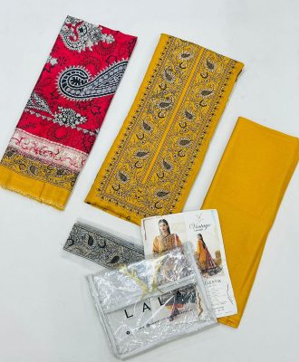 LALA by Vintage Karandi 3PC embroidered winter suit with pashmina shawl and plain trouser available at Shahbaz Fabric Store - wholesale Pakistani suits