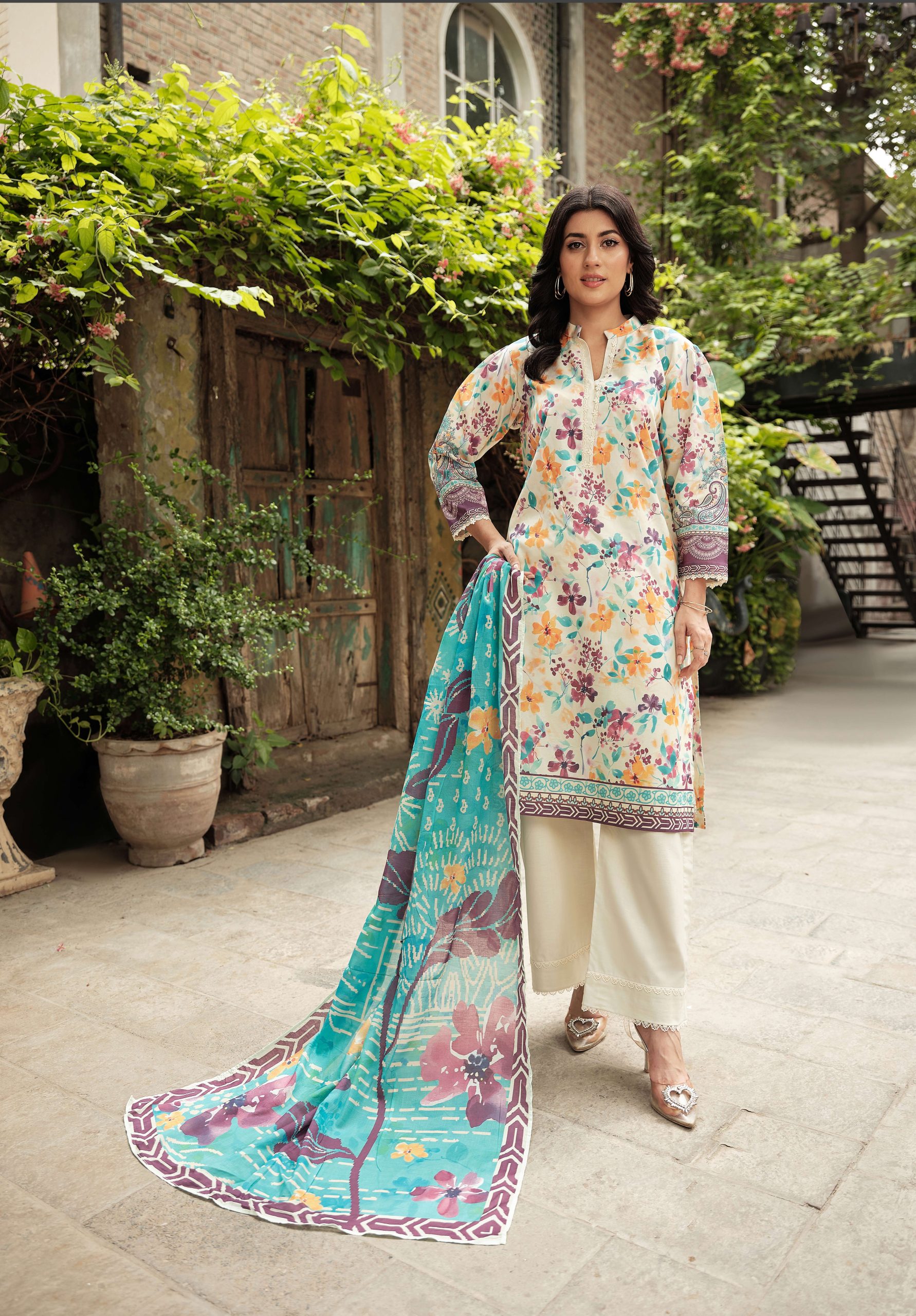 Desire by Motifz Unstitched 3PC Printed Airjet Lawn Suit with Voil Dupatta and Dyed Trouser – Pakistani Summer Collection
