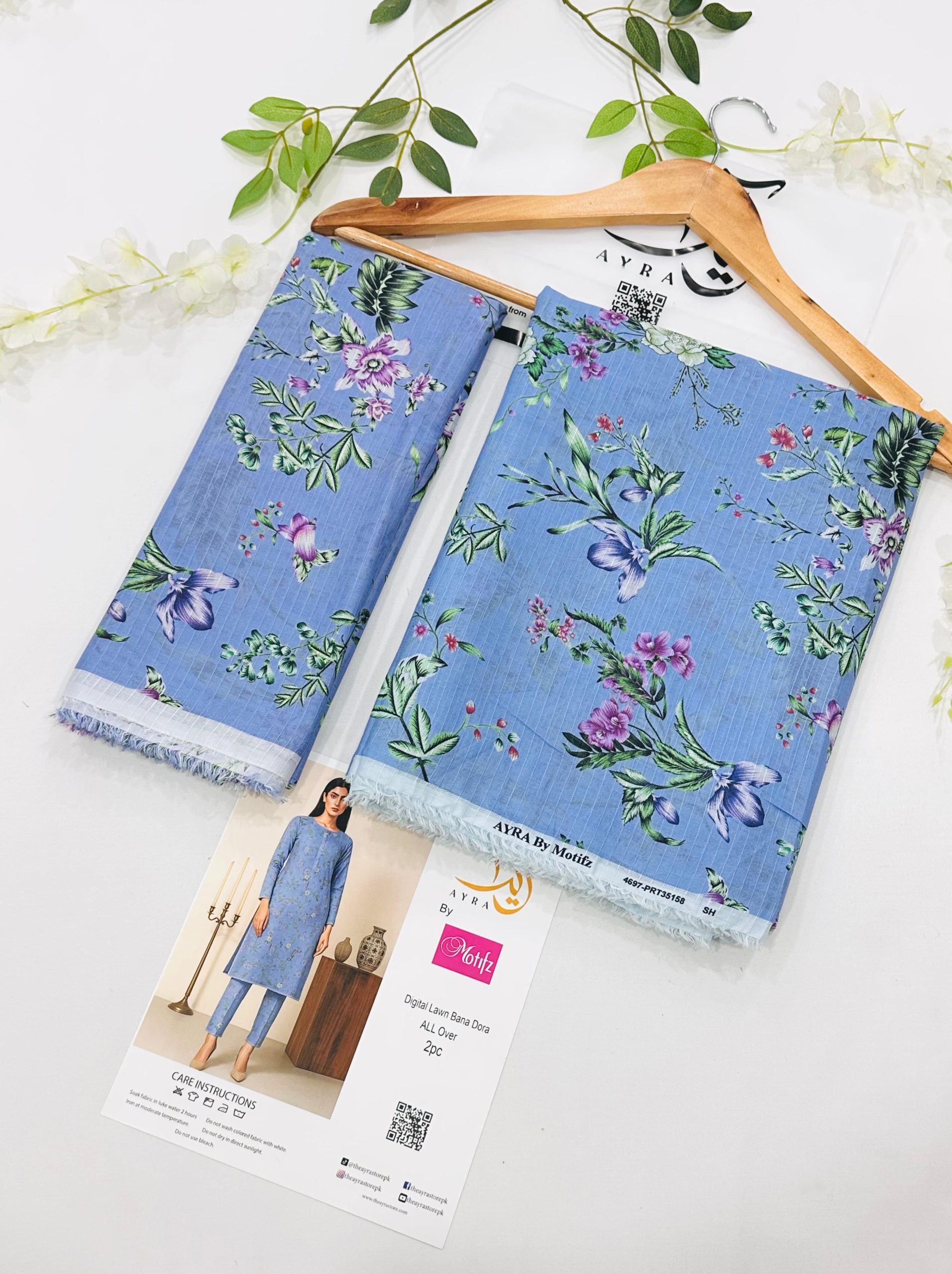 Ayra by Motifz 2PC Bana Dora Lawn Suit with Printed Trouser – Wholesale at Shahbaz Fabric Store