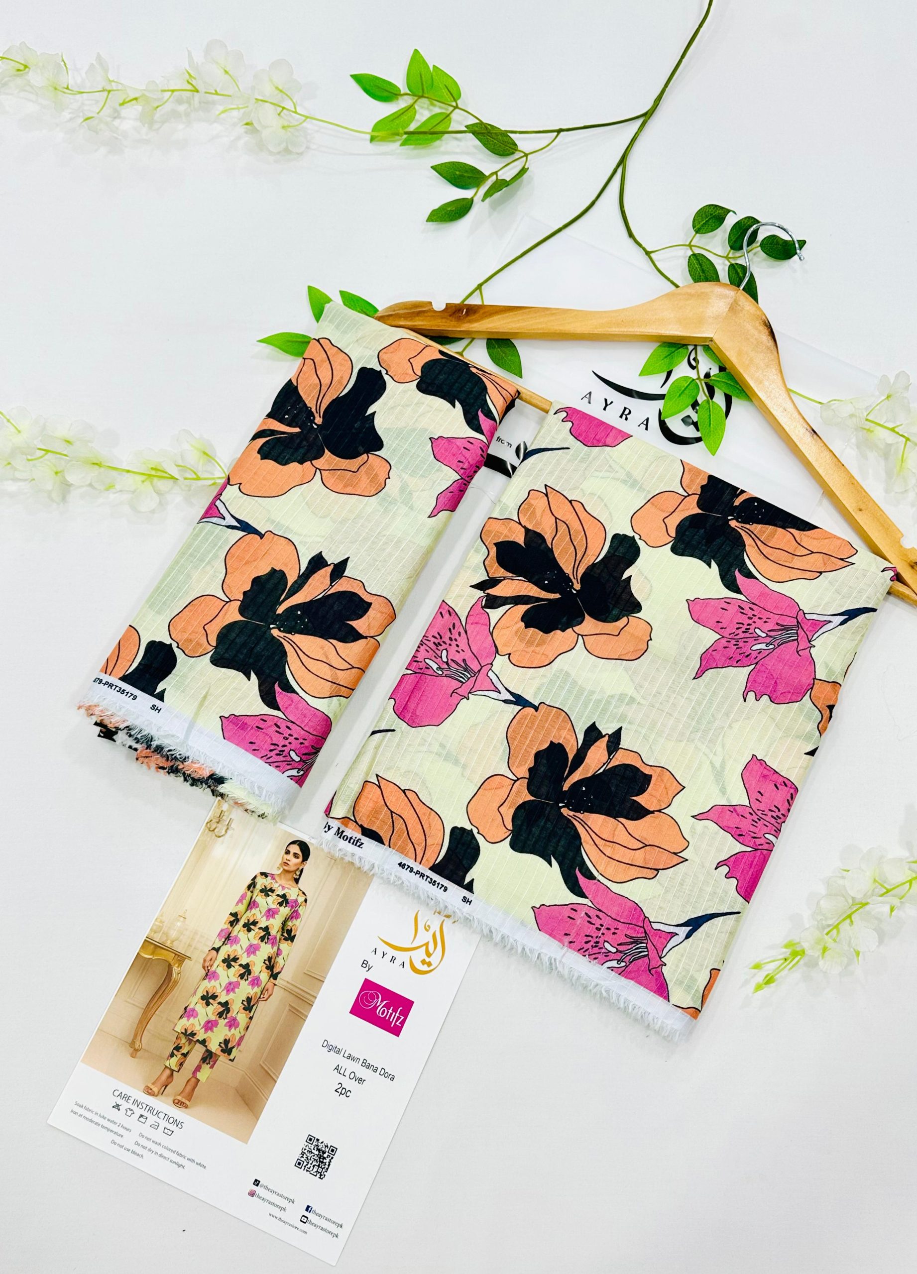 Ayra by Motifz 2PC Bana Dora Lawn Suit with Printed Trouser – Wholesale at Shahbaz Fabric Store