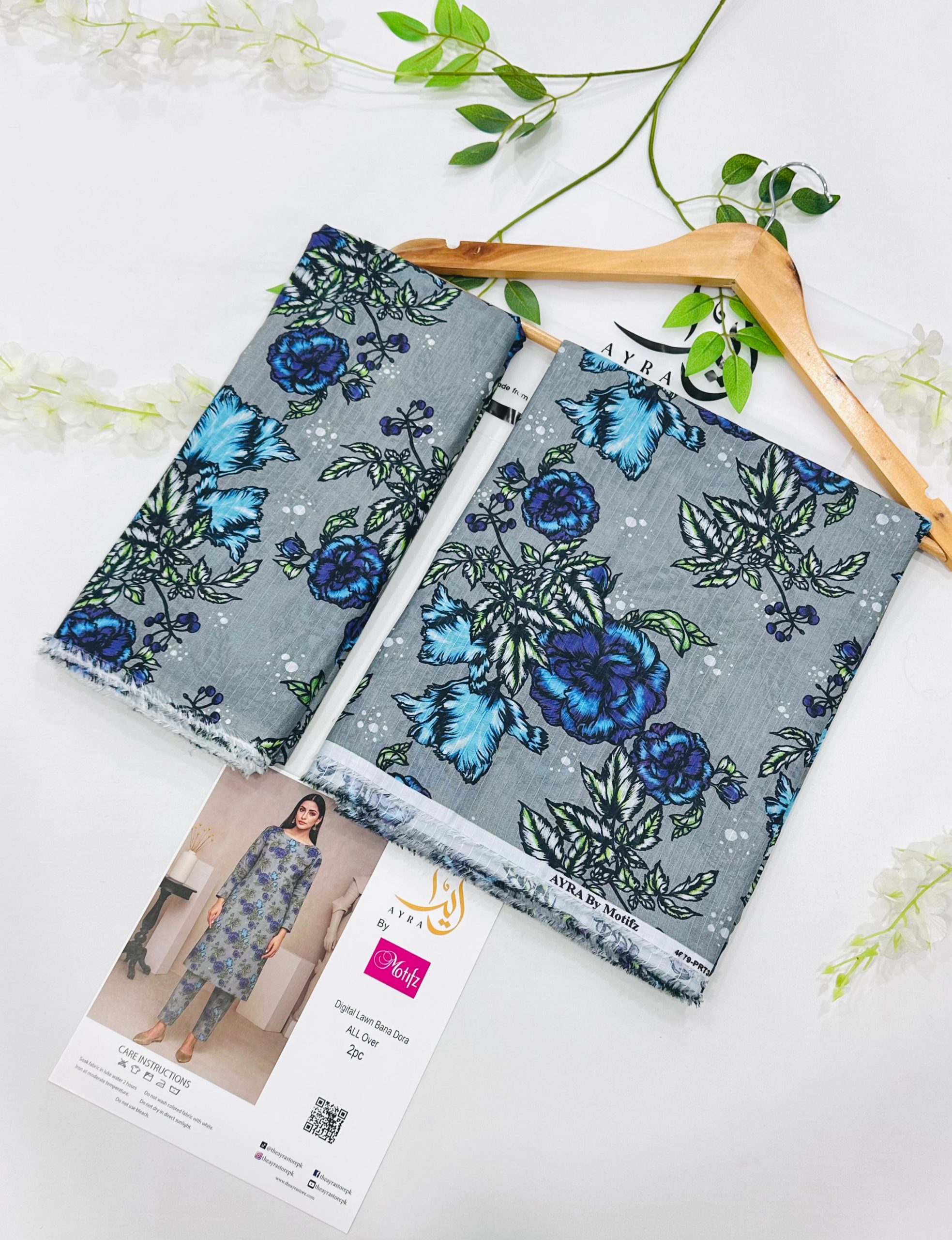 Ayra by Motifz 2PC Bana Dora Lawn Suit with Printed Trouser – Wholesale at Shahbaz Fabric Store