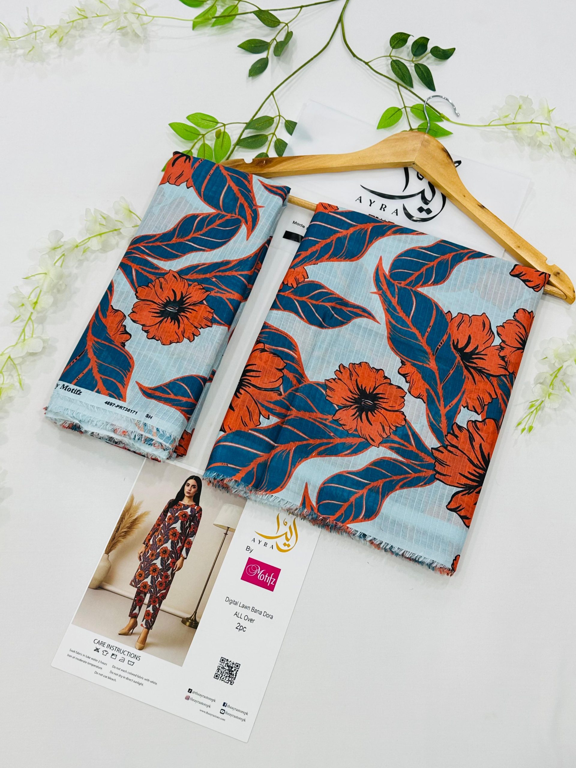 Ayra by Motifz 2PC Bana Dora Lawn Suit with Printed Trouser – Wholesale at Shahbaz Fabric Store