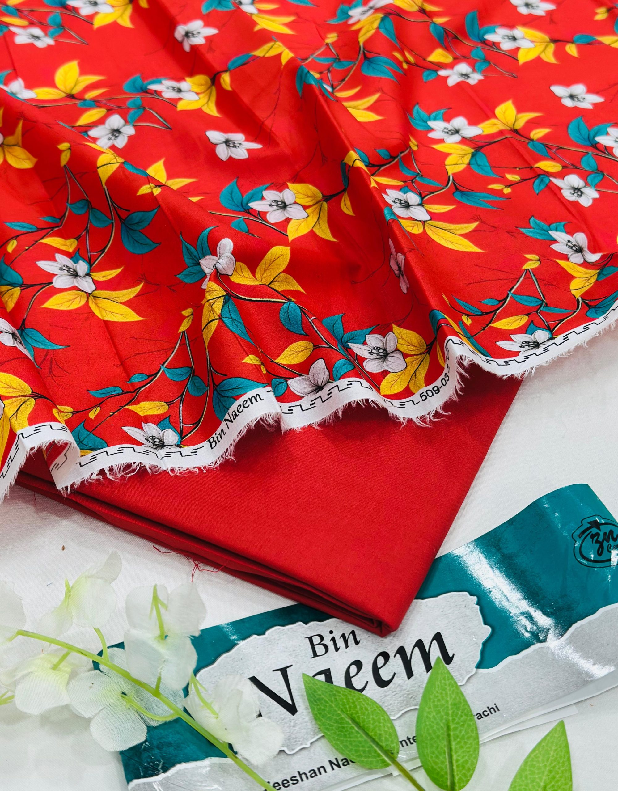 Bin Naeem Allover 2PC Lawn Suit with Digital Printed Shirt and Dyed Trouser – Unstitched Summer Collection Pakistan