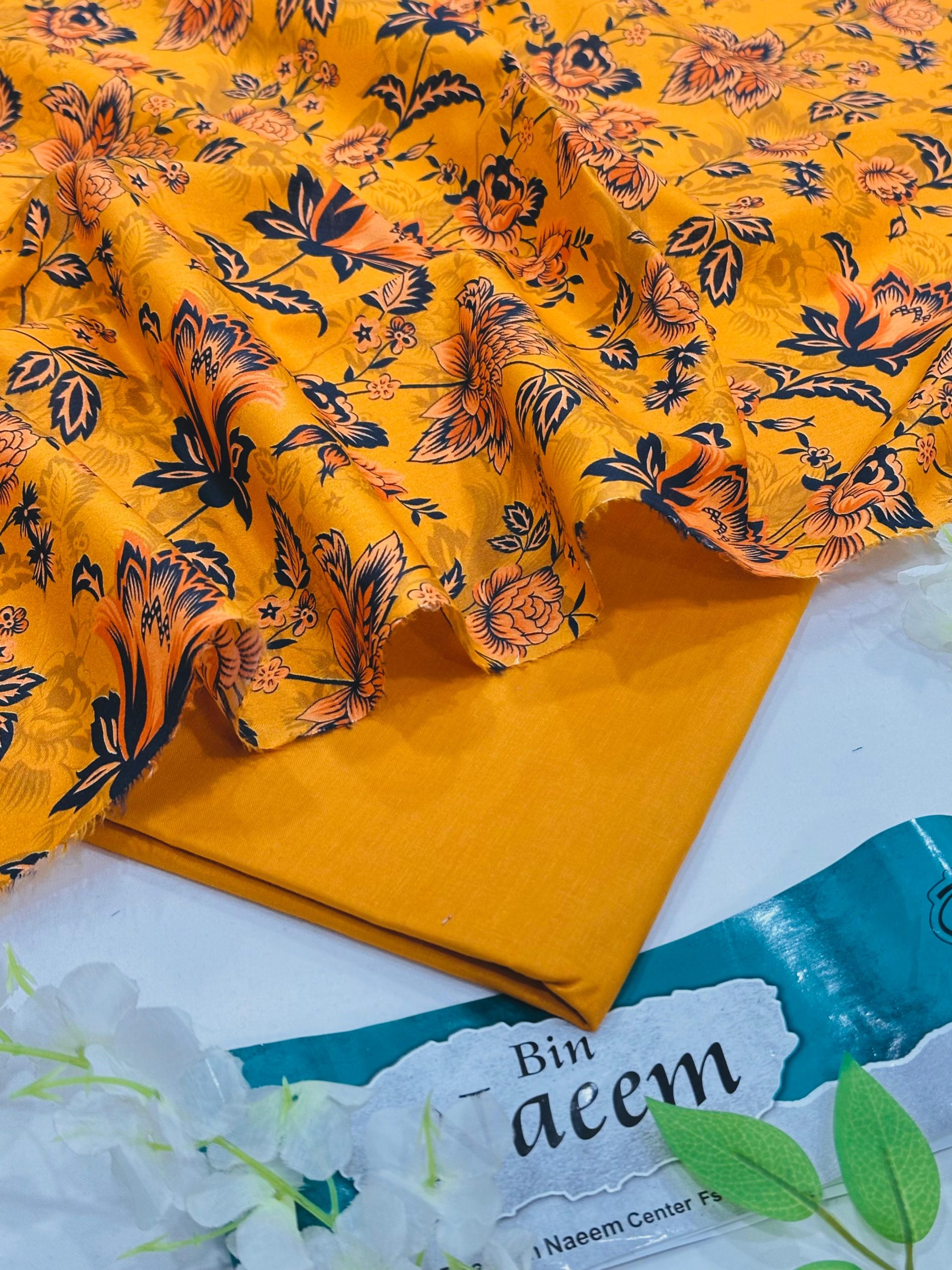 Bin Naeem Allover 2PC Lawn Suit with Digital Printed Shirt and Dyed Trouser – Unstitched Summer Collection Pakistan