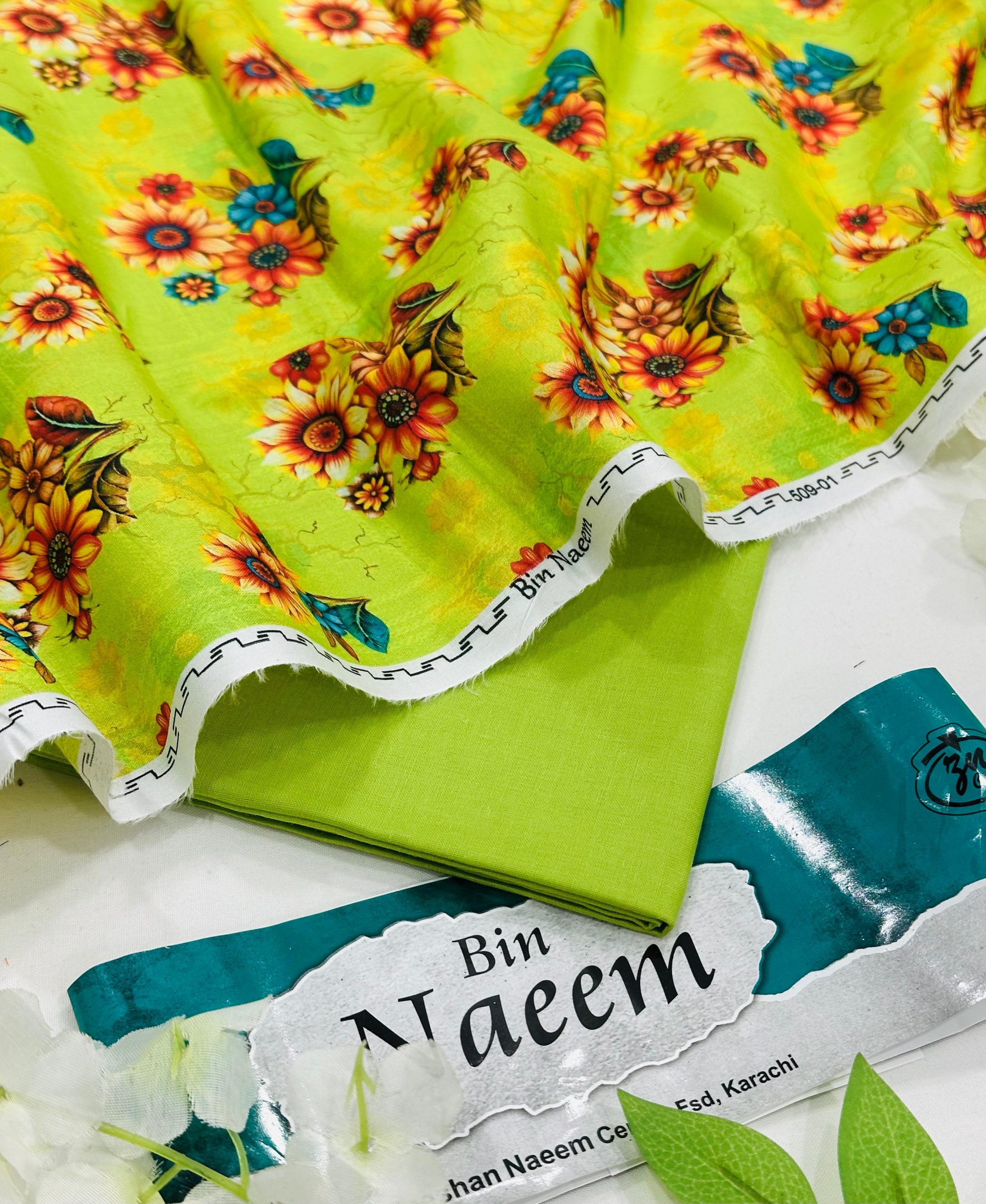 Bin Naeem Allover 2PC Lawn Suit with Digital Printed Shirt and Dyed Trouser – Unstitched Summer Collection Pakistan