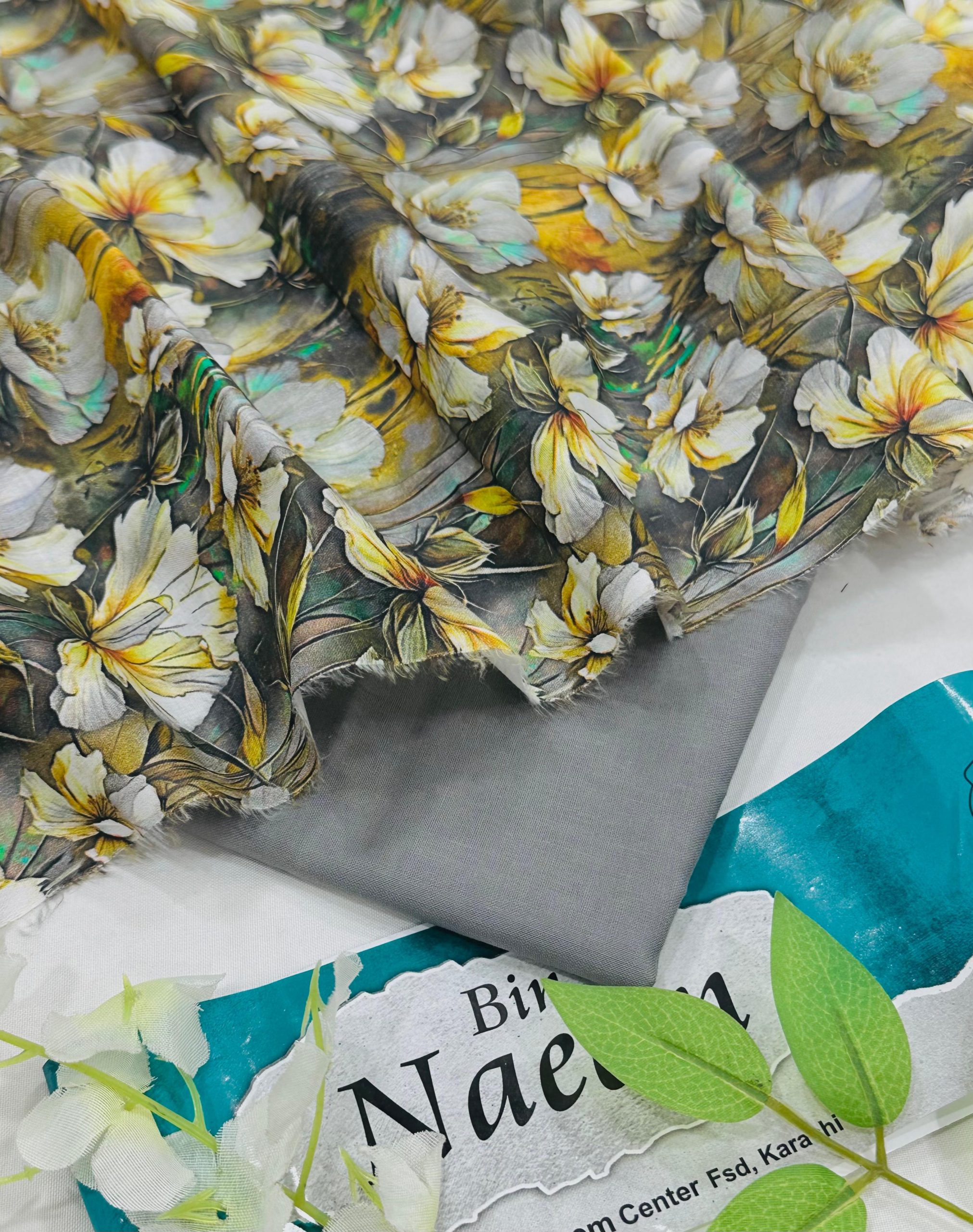 Bin Naeem Allover 2PC Lawn Suit with Digital Printed Shirt and Dyed Trouser – Unstitched Summer Collection Pakistan