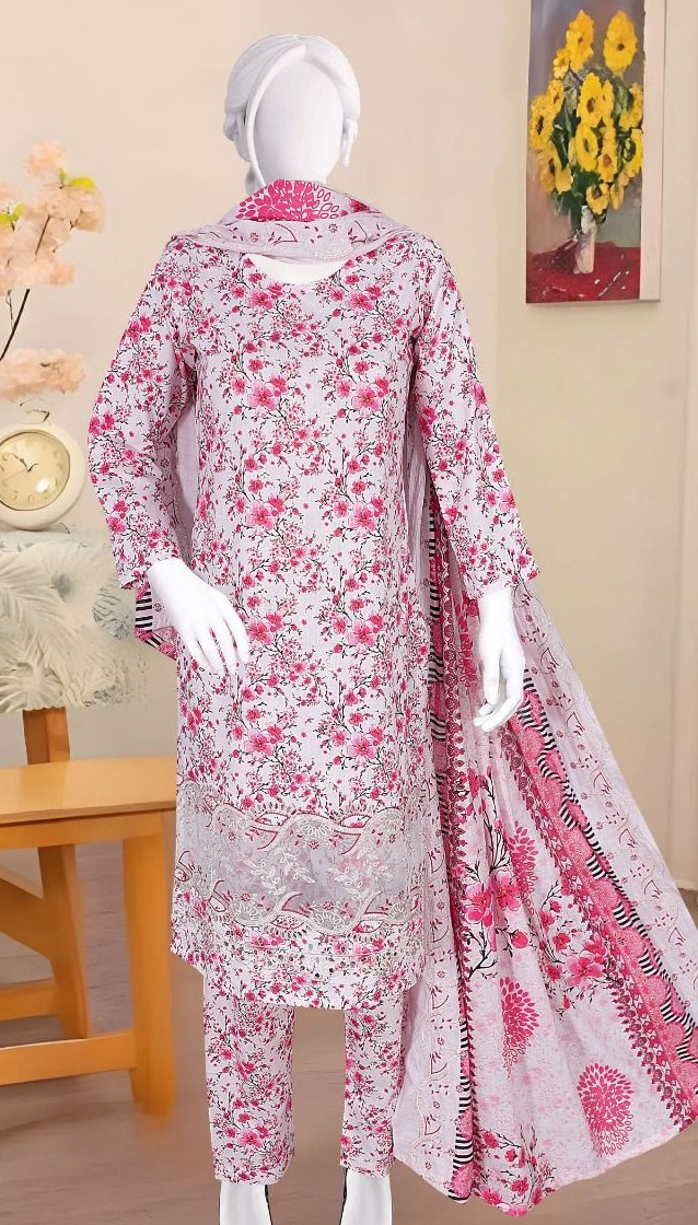 Sun Shine embroidered boring daman lawn suit with cutwork dupatta and plain trouser – wholesale collection Pakistan