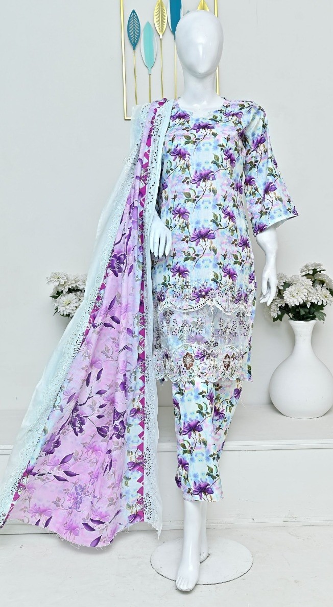 Sun Shine embroidered boring daman lawn suit with cutwork dupatta and plain trouser – wholesale collection Pakistan