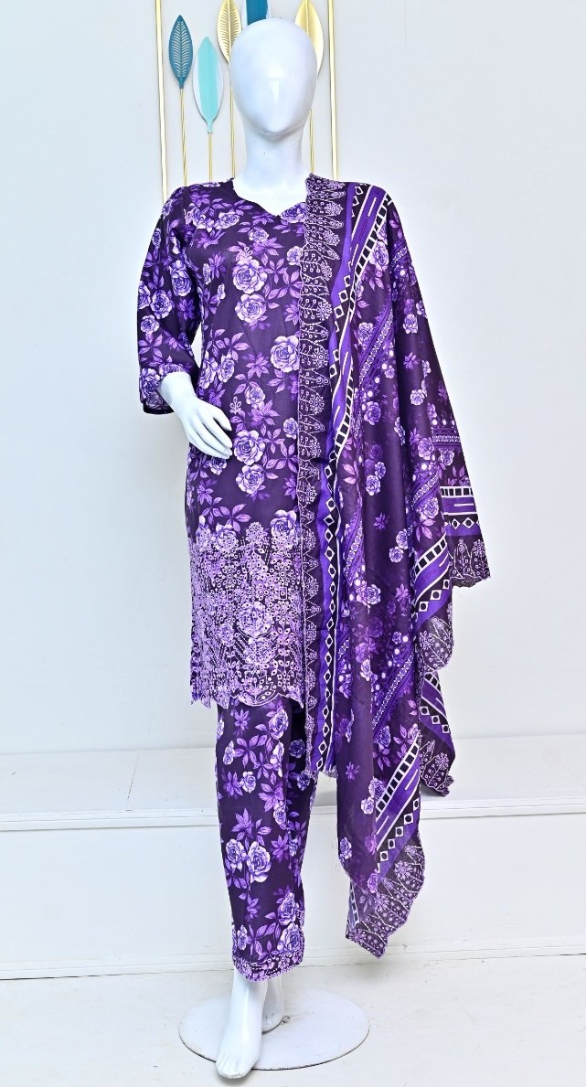 Sun Shine embroidered boring daman lawn suit with cutwork dupatta and plain trouser – wholesale collection Pakistan
