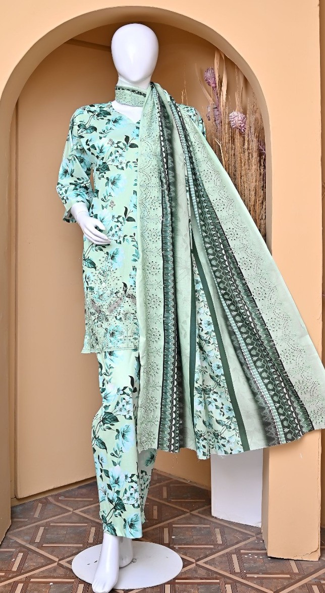 Sun Shine embroidered boring daman lawn suit with cutwork dupatta and plain trouser – wholesale collection Pakistan