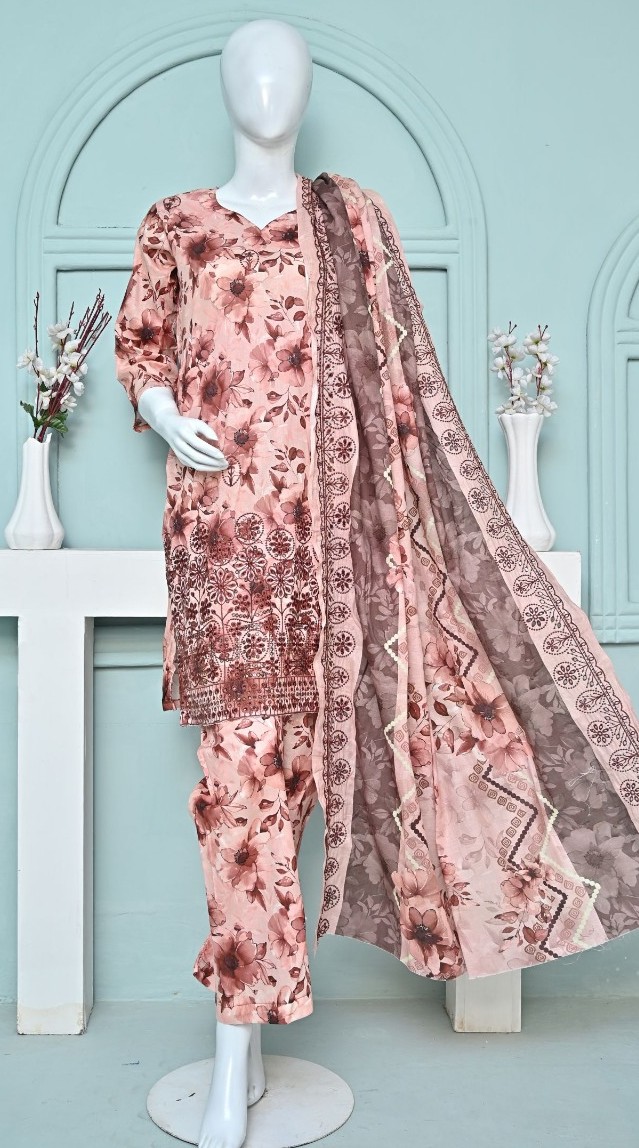 Sun Shine embroidered boring daman lawn suit with cutwork dupatta and plain trouser – wholesale collection Pakistan