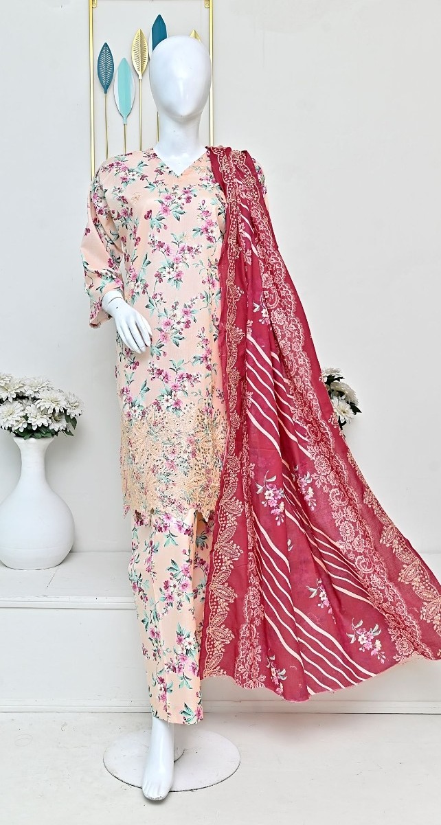 Sun Shine embroidered boring daman lawn suit with cutwork dupatta and plain trouser – wholesale collection Pakistan