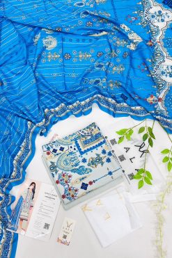 LALA Airjet Mahee Doria 3PC Unstitched Linen Suit with premium fabric and elegant winter design displayed on showcase.
