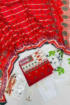 LALA Airjet Mahee Doria 3PC Unstitched Linen Suit with premium fabric and elegant winter design displayed on showcase.