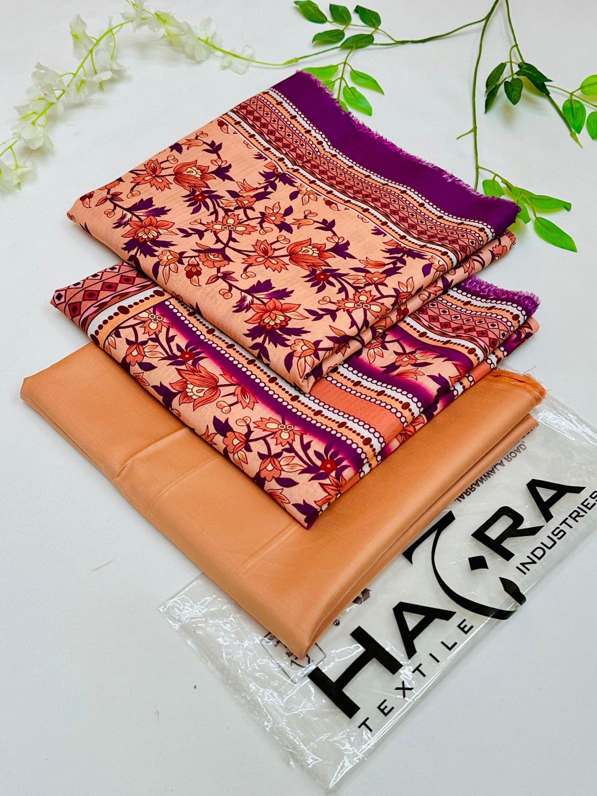 Hajra Viscose 3PC Unstitched Winter Suit – embroidered viscose shirt, plain trouser, and printed dupatta