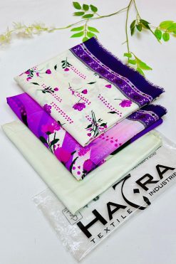 Hajra Viscose 3PC Unstitched Winter Suit – embroidered viscose shirt, plain trouser, and printed dupatta