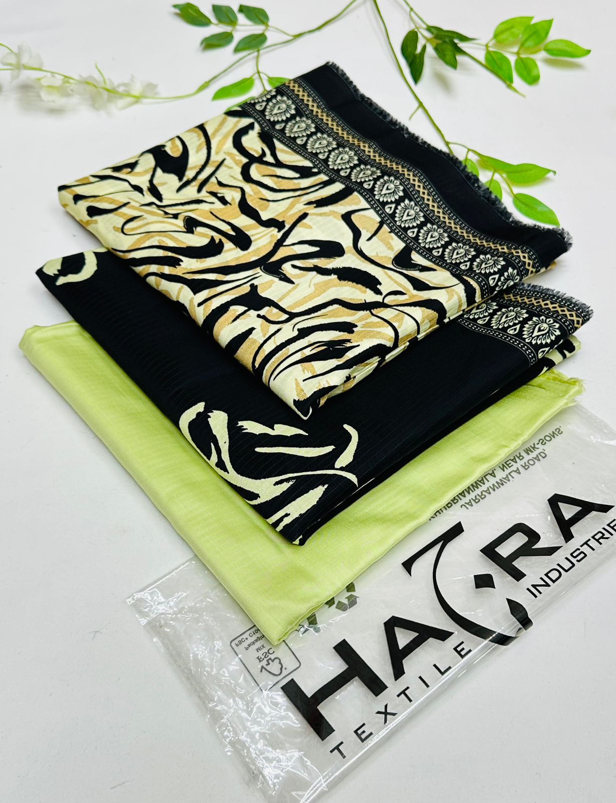 Hajra Viscose 3PC Unstitched Winter Suit – embroidered viscose shirt, plain trouser, and printed dupatta
