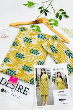 Desire by Motifz Cotton 2PC Unstitched Suit – Premium Summer Collection with Printed Shirt and Plain Cotton Trouser