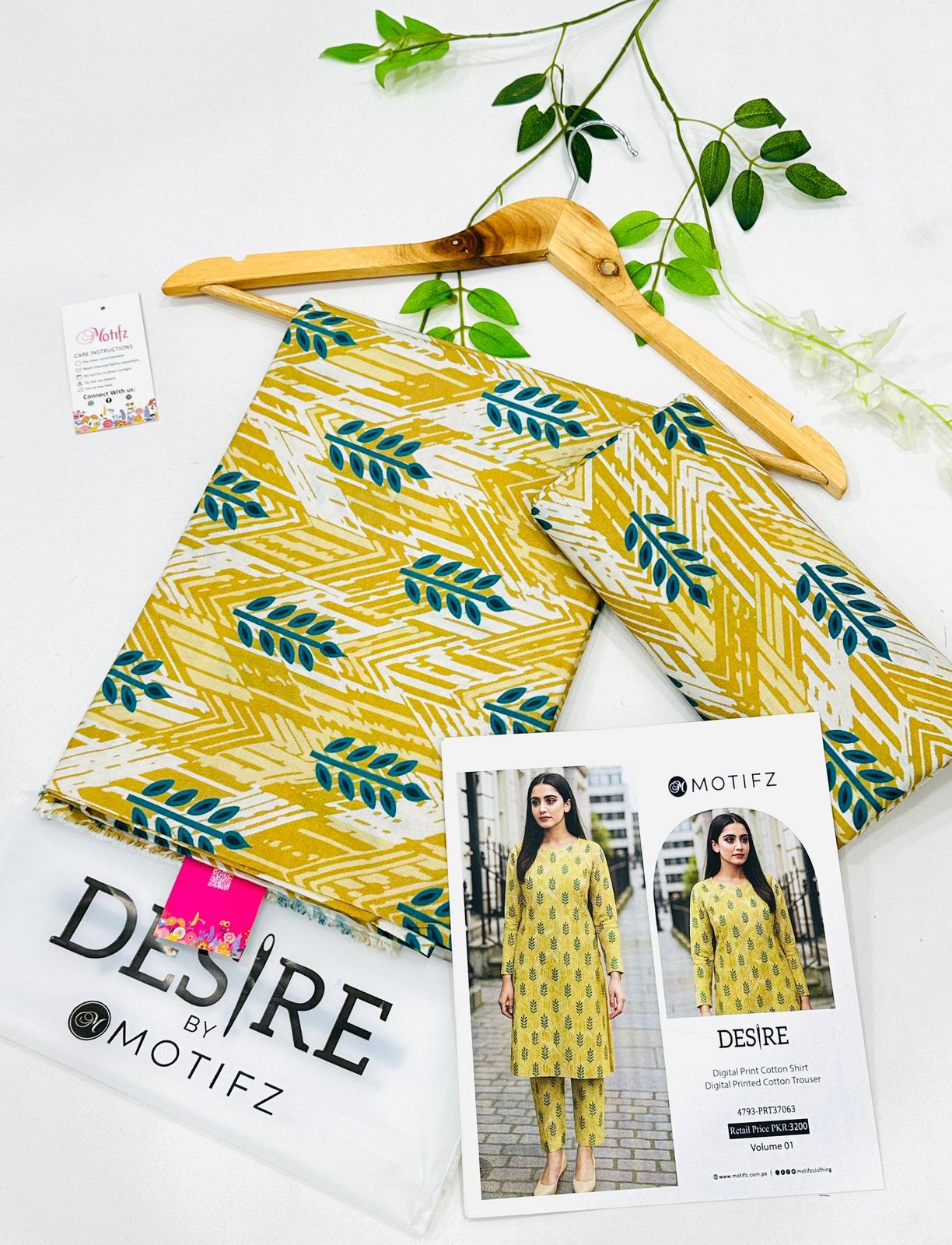 Desire by Motifz Cotton 2PC Unstitched Suit – Premium Summer Collection with Printed Shirt and Plain Cotton Trouser