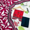 Gul Ahmed linen 3-piece unstitched suit with printed linen shirt, plain trouser and matching printed dupatta.