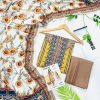 Gul Ahmed linen 3-piece unstitched suit with printed linen shirt, plain trouser and matching printed dupatta.