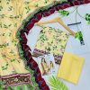Gul Ahmed linen 3-piece unstitched suit with printed linen shirt, plain trouser and matching printed dupatta.