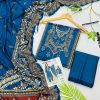 Gul Ahmed linen 3-piece unstitched suit with printed linen shirt, plain trouser and matching printed dupatta.