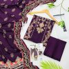 Gul Ahmed linen 3-piece unstitched suit with printed linen shirt, plain trouser and matching printed dupatta.