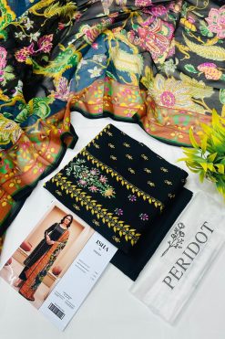 Isha by Peridot Premium Viscose 3-piece unstitched suit with printed viscose shirt, dyed trouser, and matching dupatta for winter season.