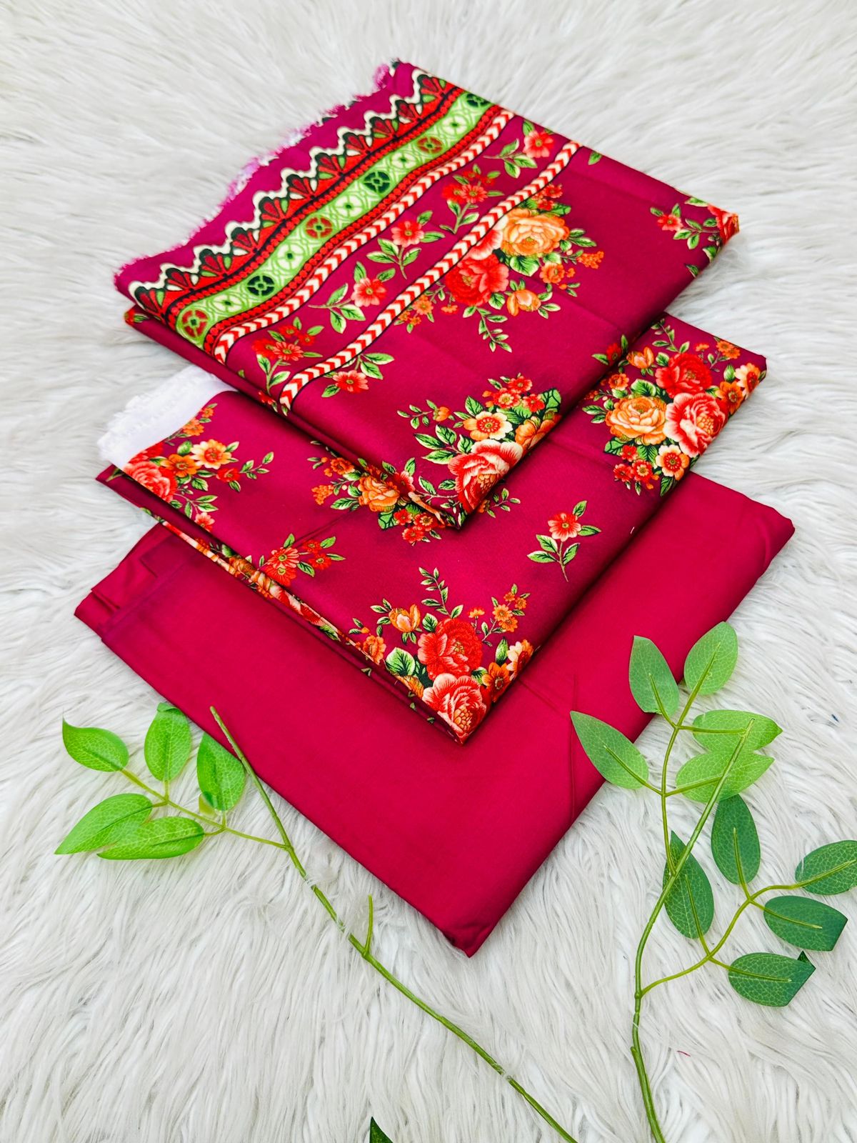 Bin Riaz Linen 3-piece unstitched suit with printed linen shirt, plain trouser, and matching dupatta for winter collection.