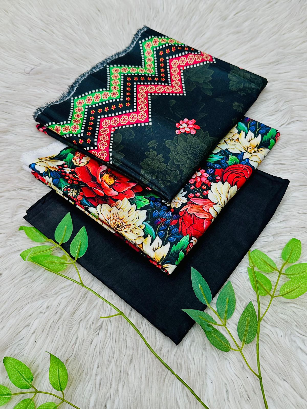 Bin Riaz Linen 3-piece unstitched suit with printed linen shirt, plain trouser, and matching dupatta for winter collection.