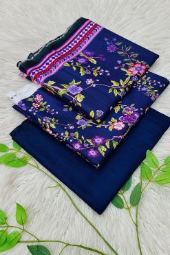 Bin Riaz Linen 3-piece unstitched suit with printed linen shirt, plain trouser, and matching dupatta for winter collection.