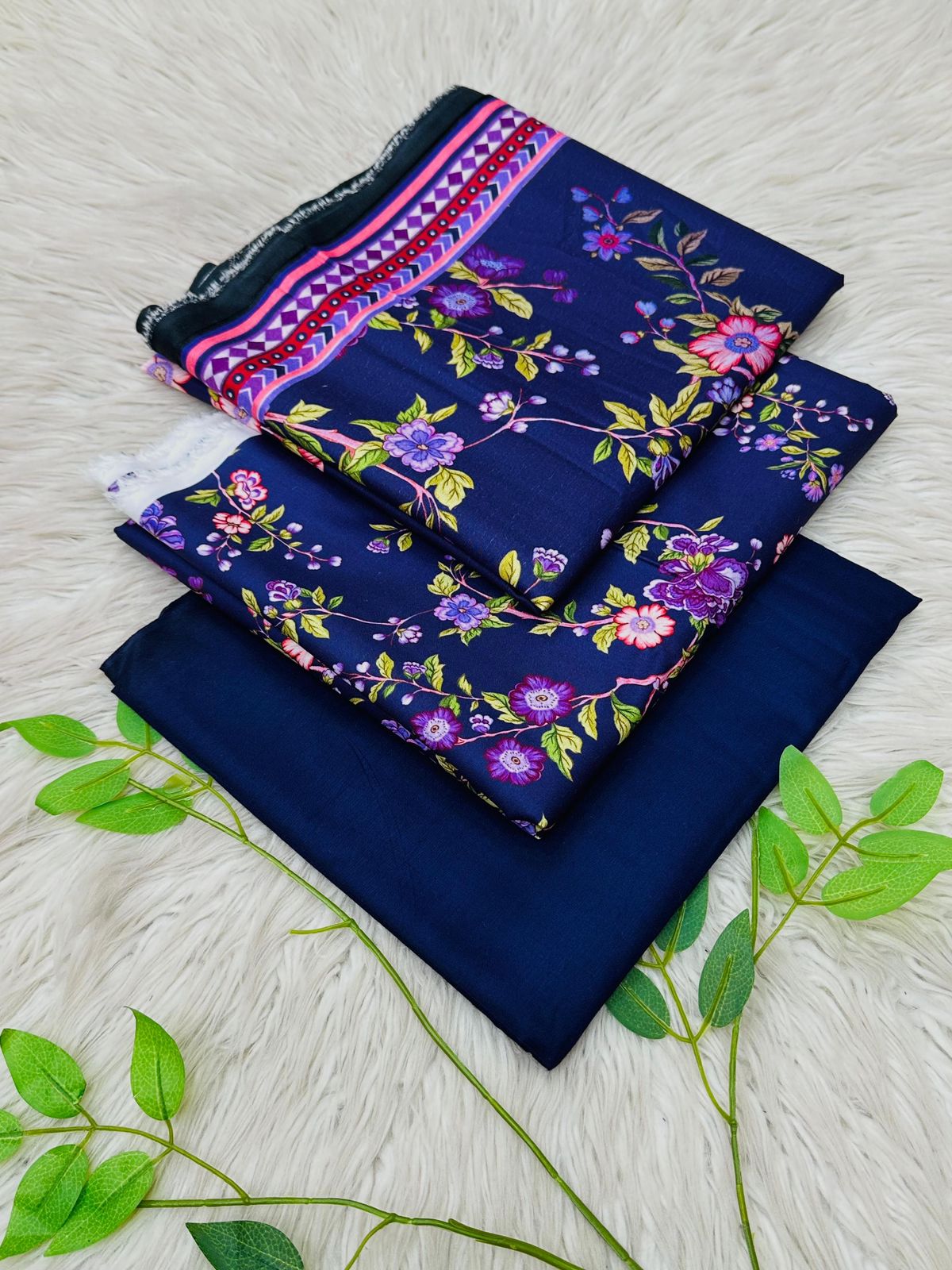 Bin Riaz Linen 3-piece unstitched suit with printed linen shirt, plain trouser, and matching dupatta for winter collection.