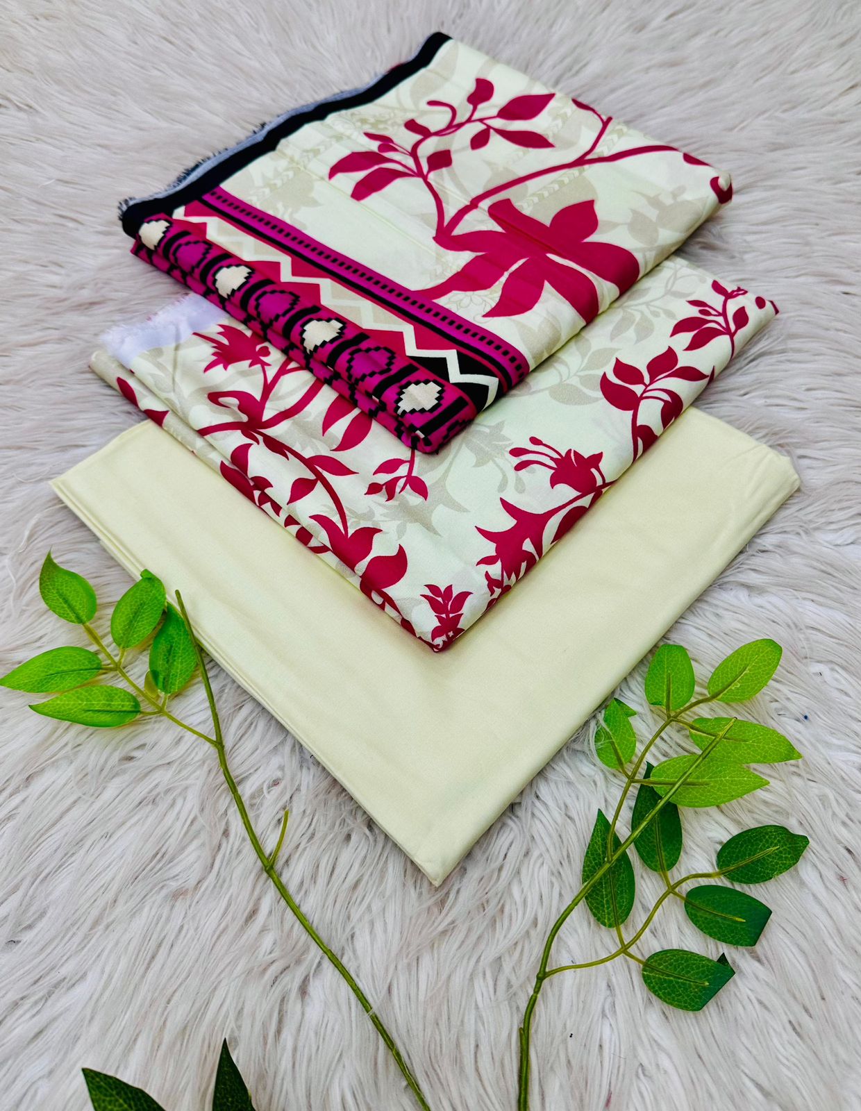 Bin Riaz Linen 3-piece unstitched suit with printed linen shirt, plain trouser, and matching dupatta for winter collection.