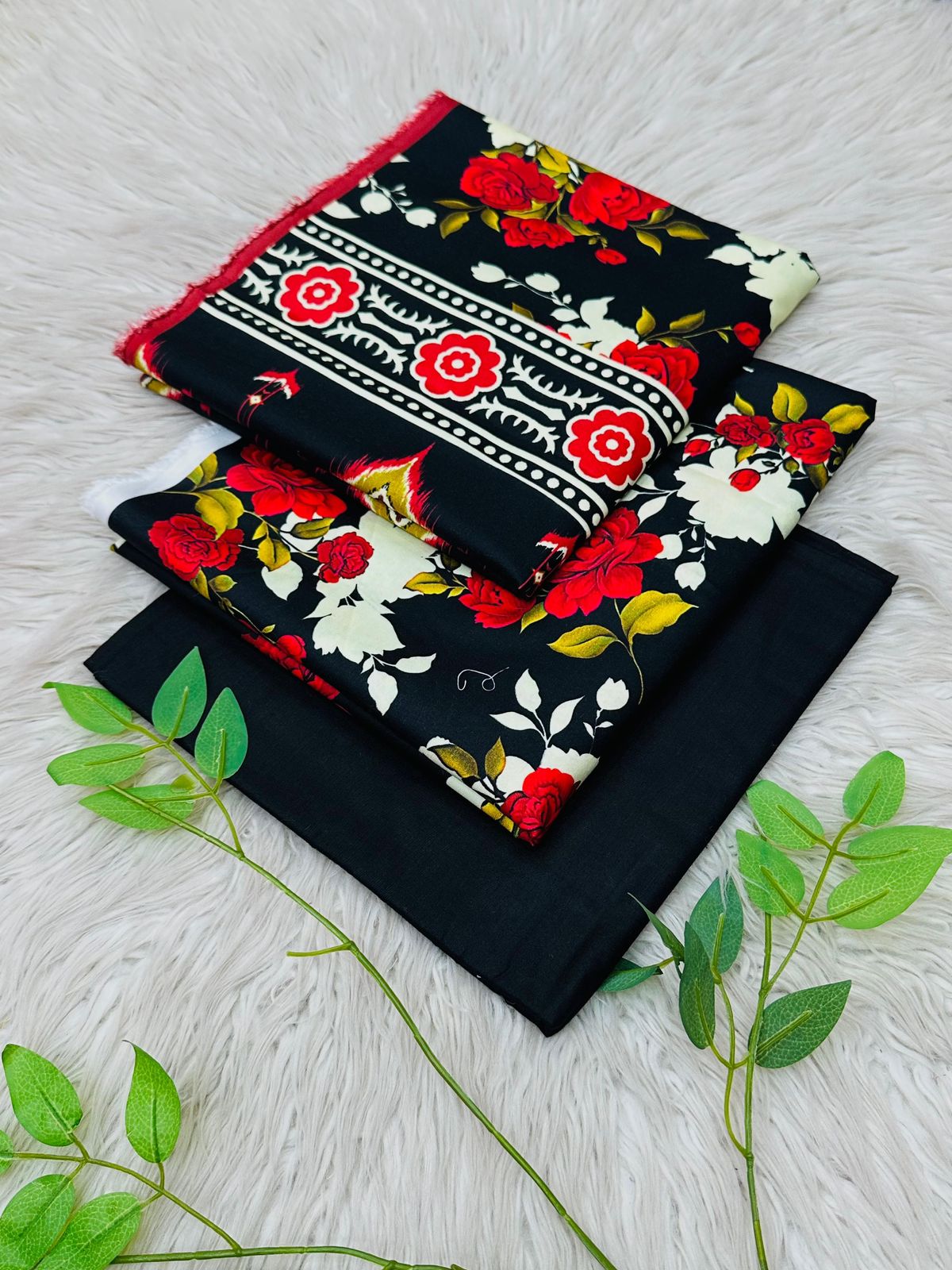 Bin Riaz Linen 3-piece unstitched suit with printed linen shirt, plain trouser, and matching dupatta for winter collection.