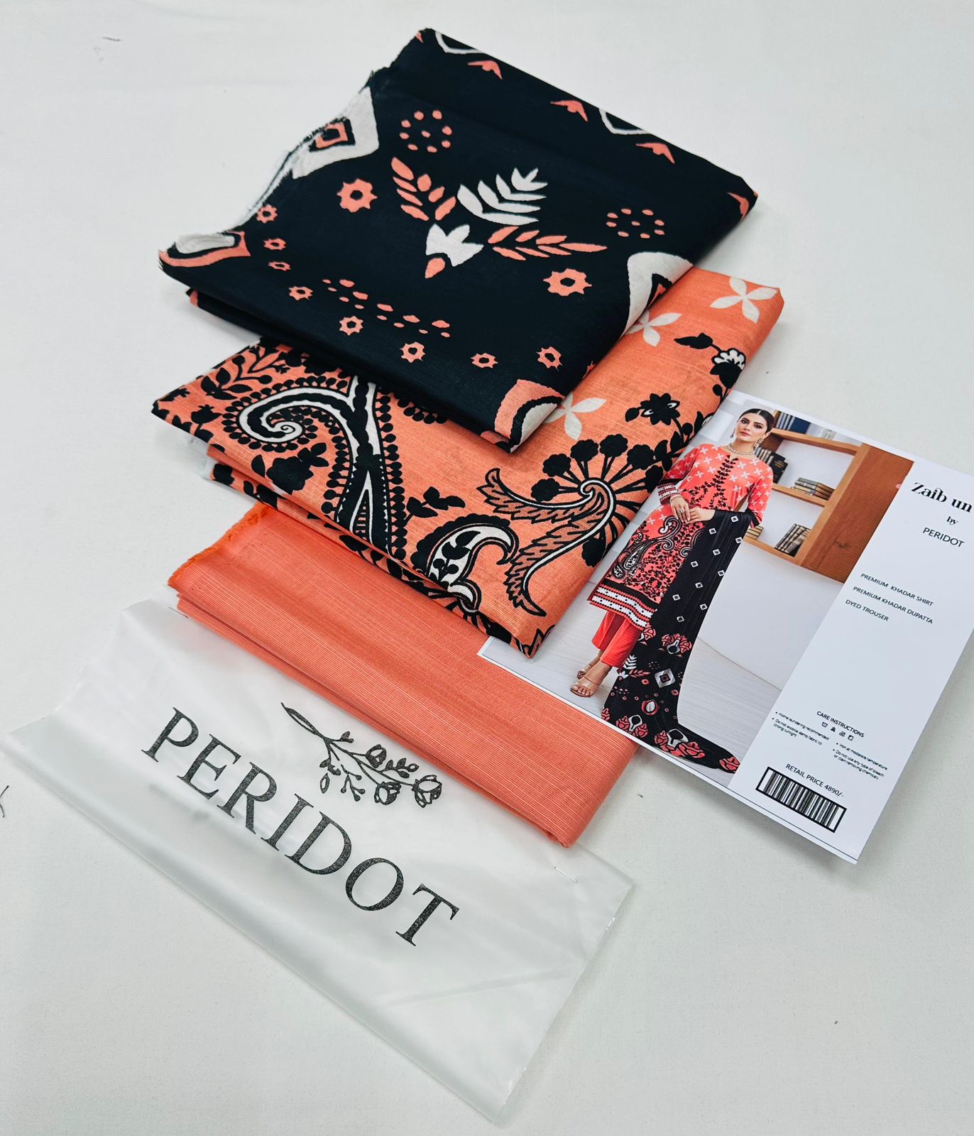 Zaib-un-Nisa by Peridot Khaddar 3-piece unstitched suit with printed khaddar shirt, dyed trouser, and matching dupatta for winter season.