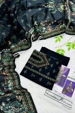 M Prints Lawn 3PC Unstitched Suit – Printed Shirt, Dyed Trouser, Matching Dupatta – Premium Airjet Lawn