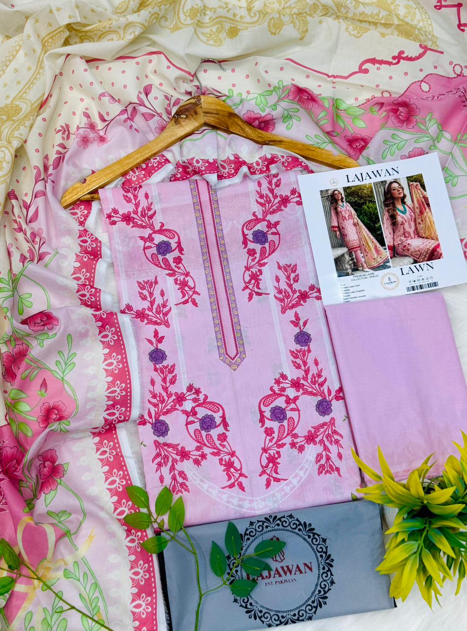 Lajwaan Print Lawn 2026 3PC – Wholesale Suit