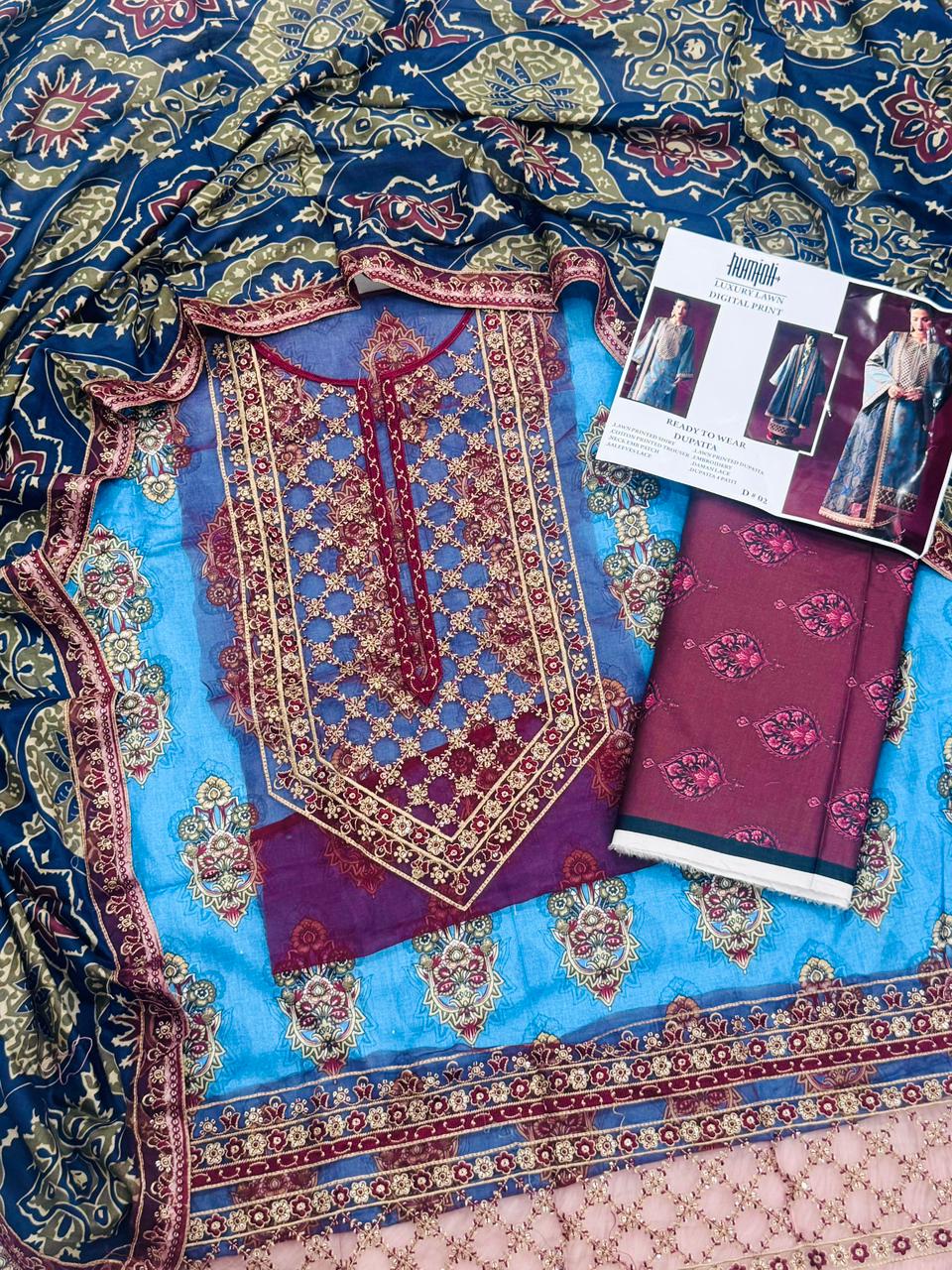 HUMJOLI Embroidery Unstitched 3PC Summer Lawn Wholesale Suit