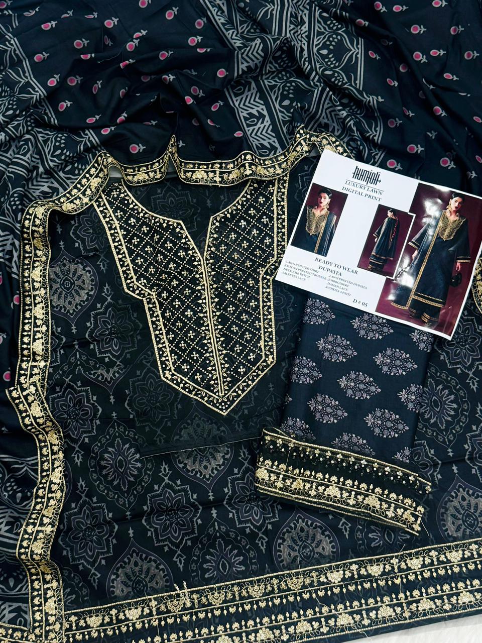 HUMJOLI Embroidery Unstitched 3PC Summer Lawn Wholesale Suit
