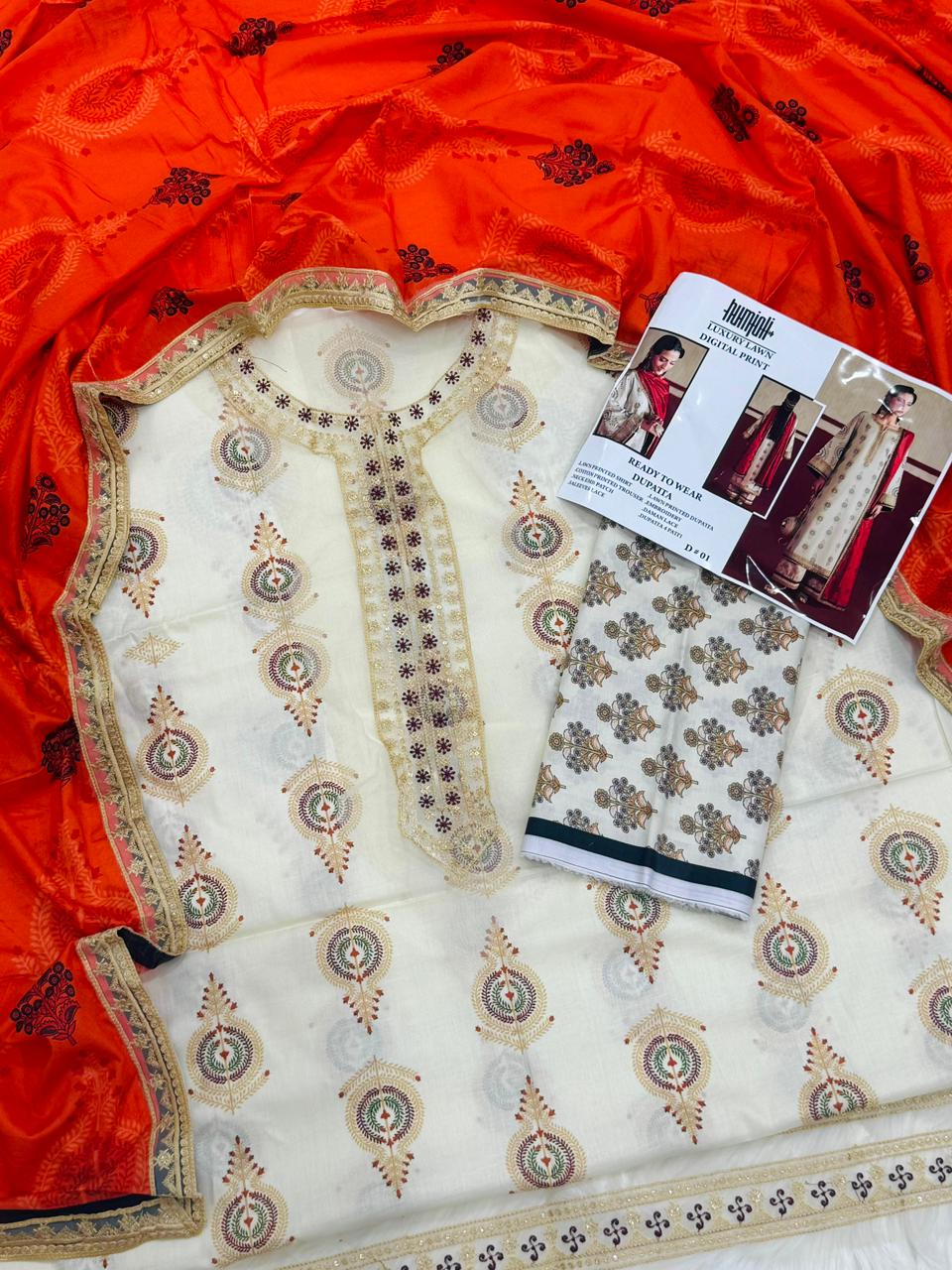 HUMJOLI Embroidery Unstitched 3PC Summer Lawn Wholesale Suit