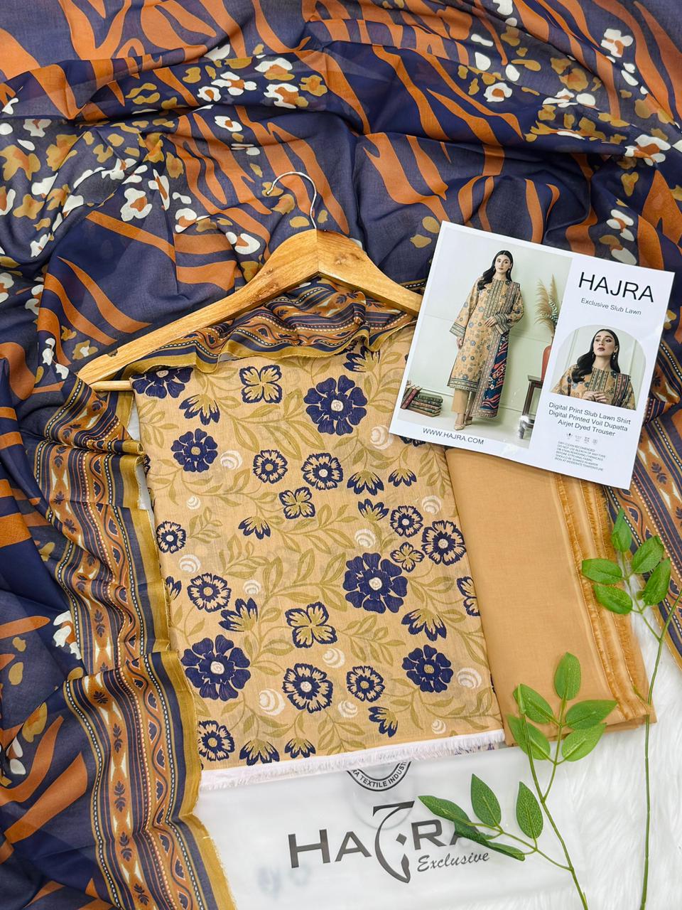 Hajra Slub Lawn 3PC With Voil Dupatta Wholesale Suit