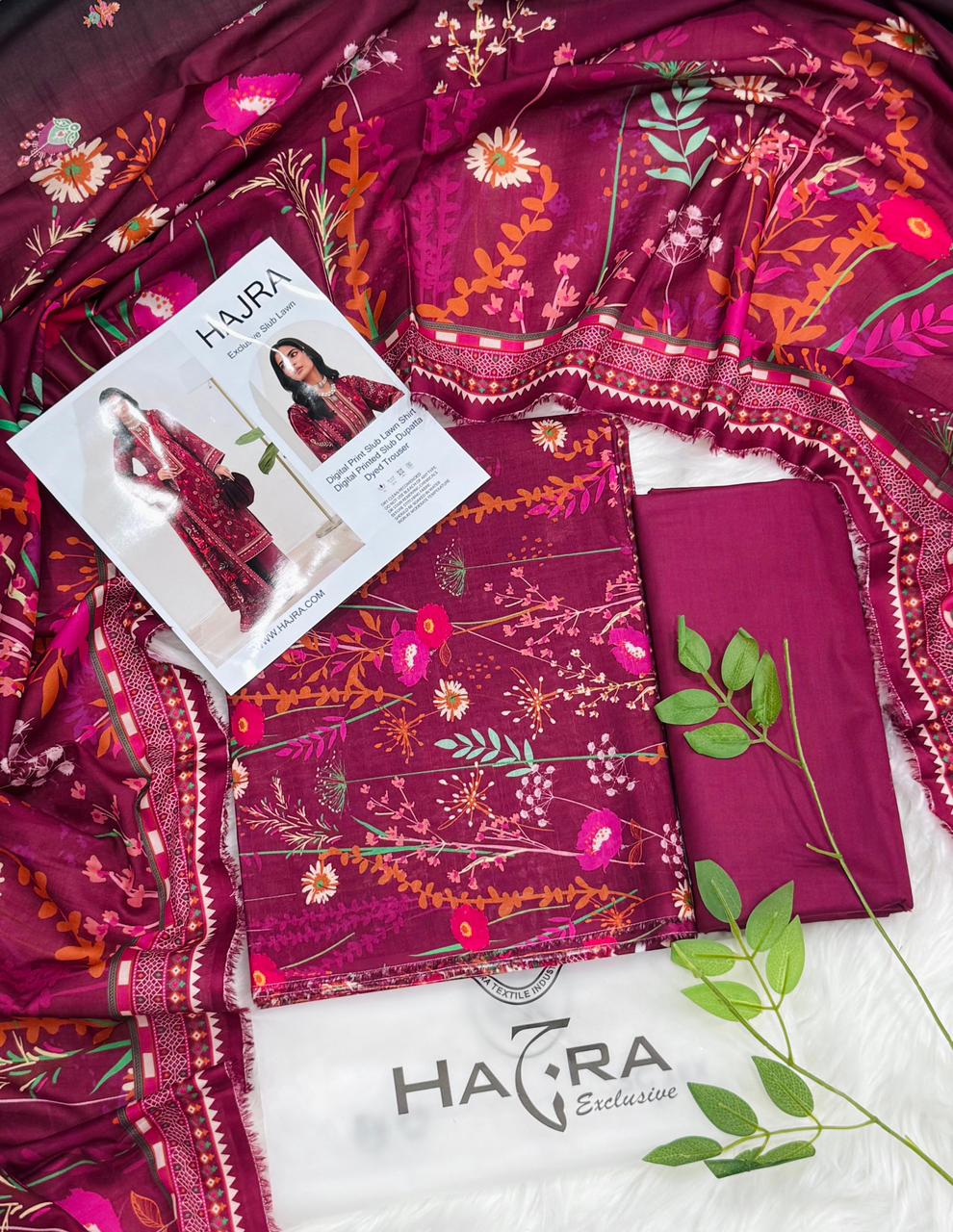 Hajra Slub Lawn 3PC With Slub Dupatta Wholesale Suit